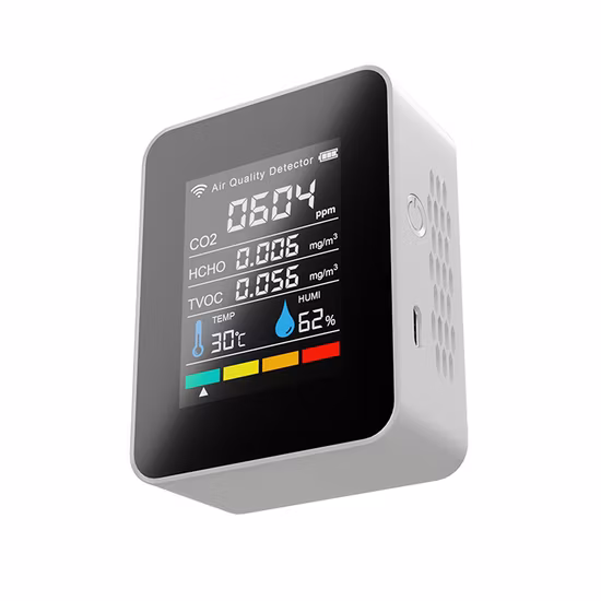 Tragbarer Luftqualitätsmonitor für zu Hause, Formaldehyd-Kohlendioxid-Gasanalysator, 5-in-1-intelligenter Luftqualitätsdetektor